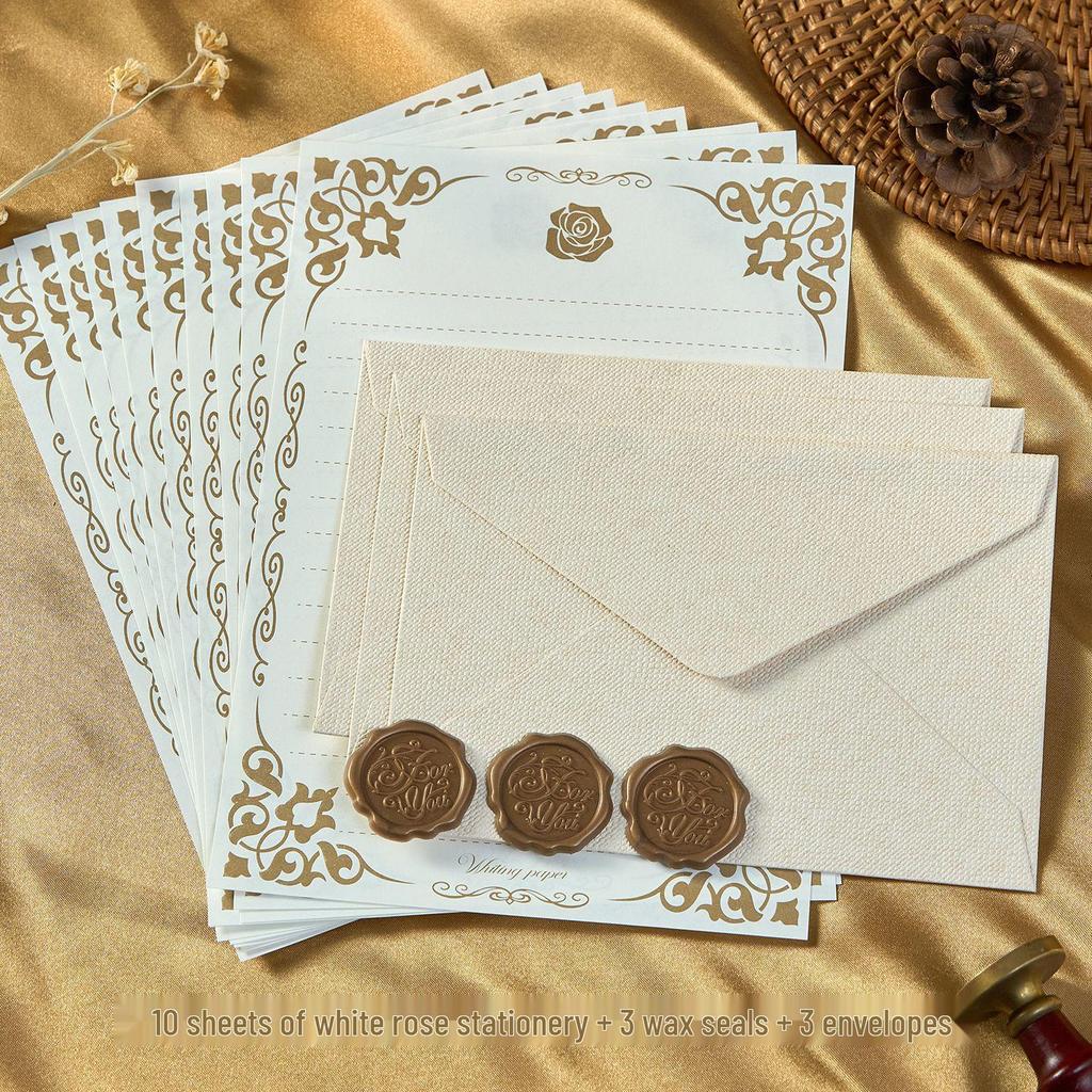 Chinese Style Retro Hemp Envelope & Stationery Set with Kraft Paper and Sealing Wax