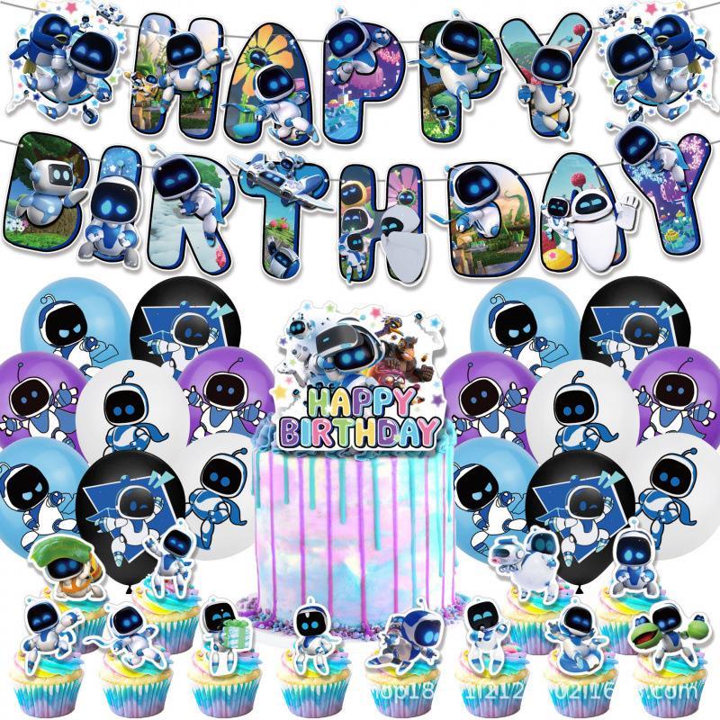 Space Robot-Themed Birthday Party Decorations: Banner, Cake Picks, and Balloon Set