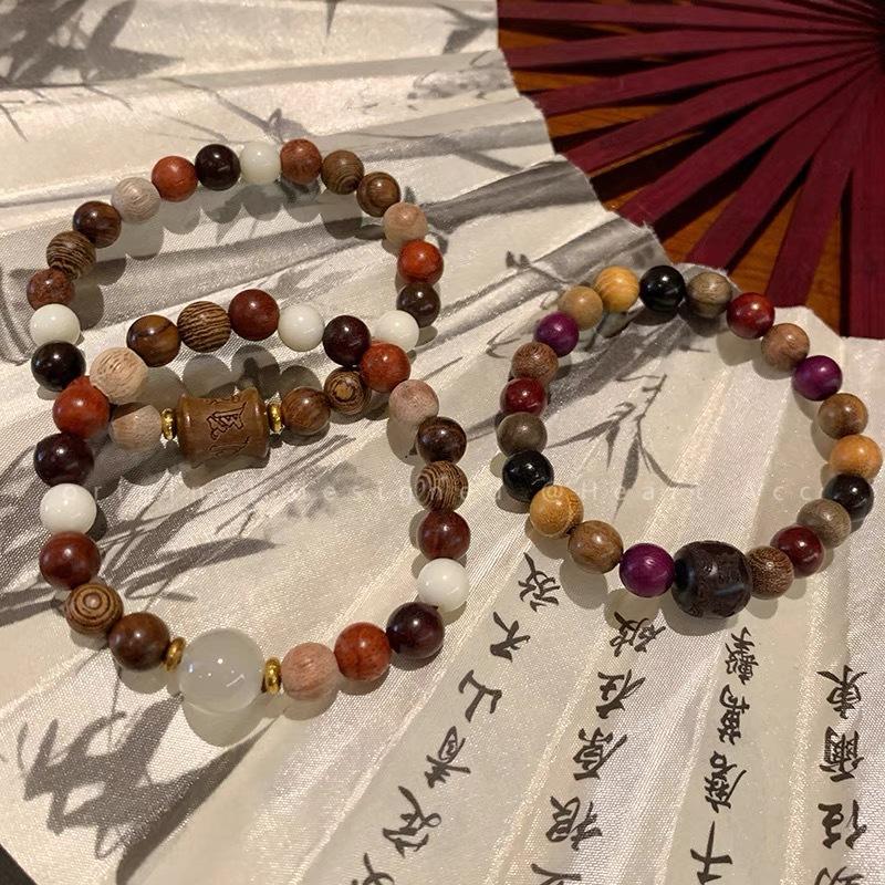 Tanshu Wood Bead Bracelet - Elegant Ancient-style Zen Beads - Ethnic Style Necklace - Accessory for Hand Jewelry