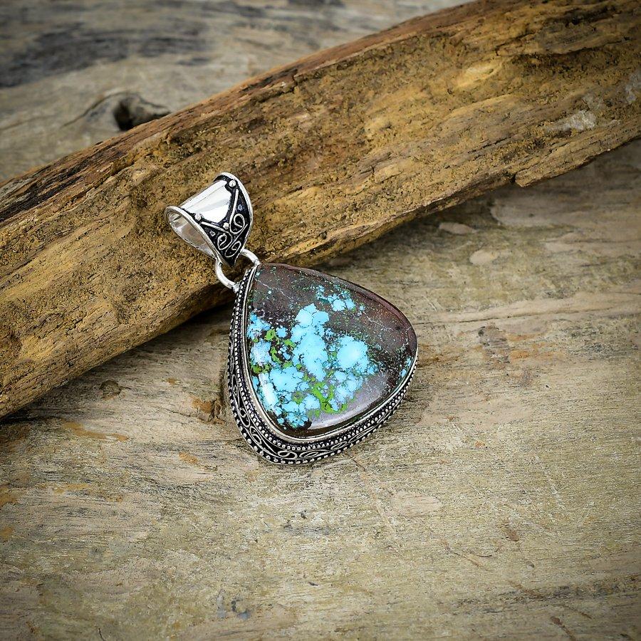 

Тибетська бірюза дорогоцінний камінь 925 стерлінгове срібло ювелірний кулон 1.85 M-26