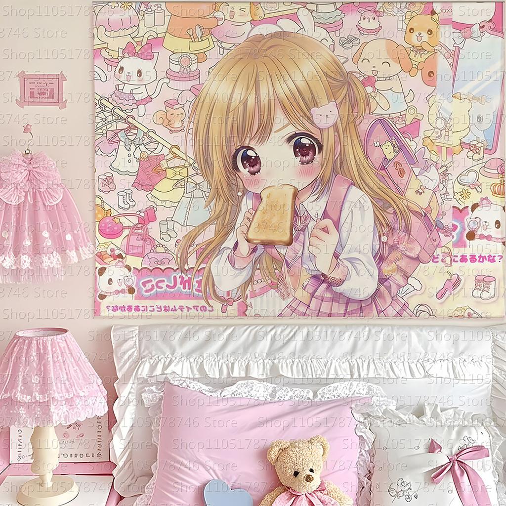 Ins-Stil Mädchen hängendes Tuch Cartoon Schlafsaal Schlafzimmer Nachttisch Wandteppich Wandhintergrundtuch Mietshaus Dekotuch
