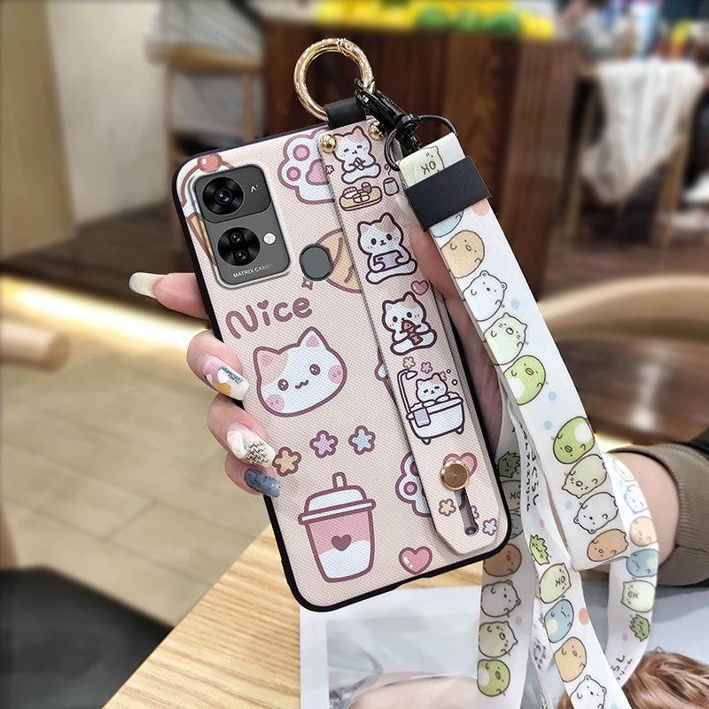 Wristband Waterproof Phone Case For Oukitel C33 Lanyard Cartoon Fashion Design Wrist Strap Anti-dust Ring Kickstand Cute