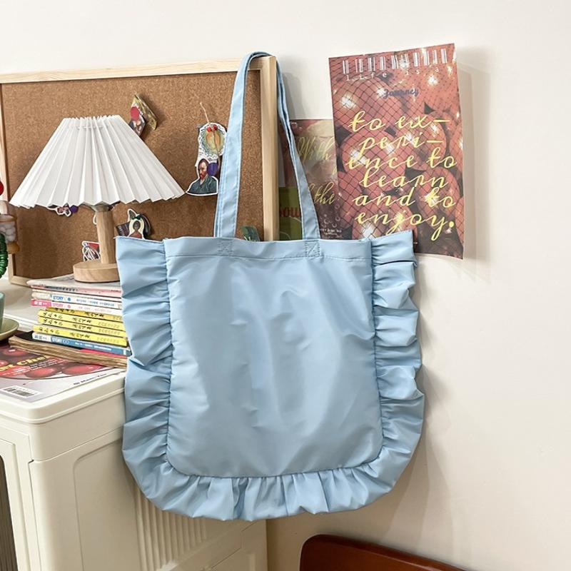 Vintage Women Tote Bags French Style Ruffles Elegant Sac A Main Femme Large Capacity Light Thin Shoulder Bolso Mujer Handbags