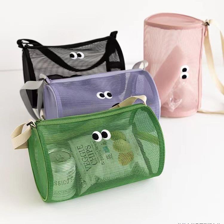 Borsa da toilette a tracolla cilindrica in rete - Viaggio, Spiaggia, Portaoggetti per il nuoto