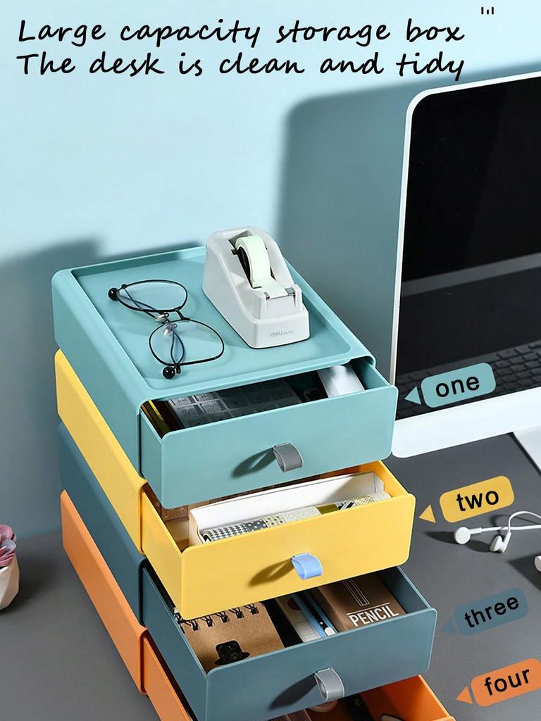 Desktop Drawer Storage Box Stackable Desk Storage Box with Handle Large Capacity Desktop Sundries Organizer Home Storage