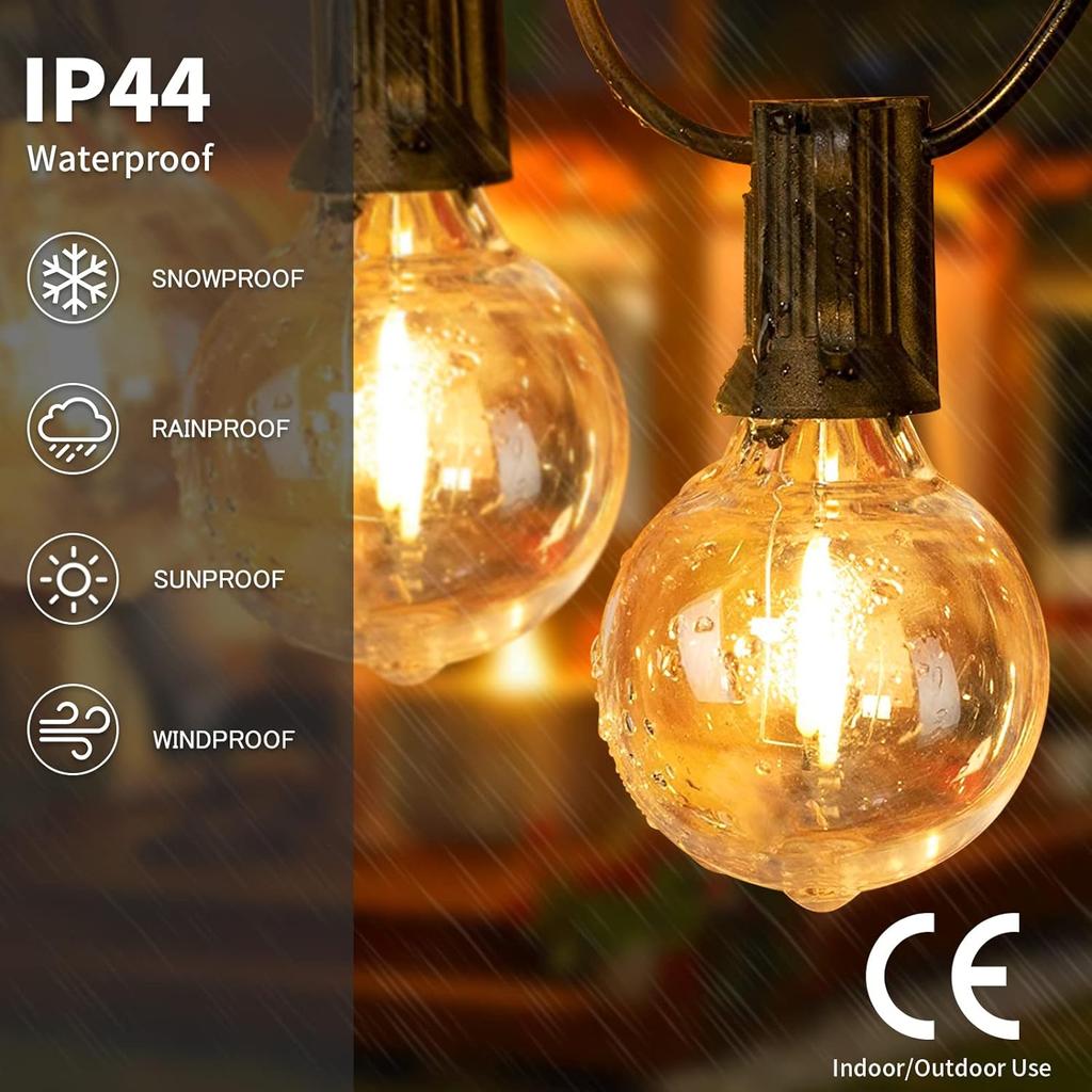 100FT LED G40 Globe String Lights Outdoor, 100 Pcs Plastic Waterproof Bulbs For Christmas Party Garden Decorative Garland Lamp