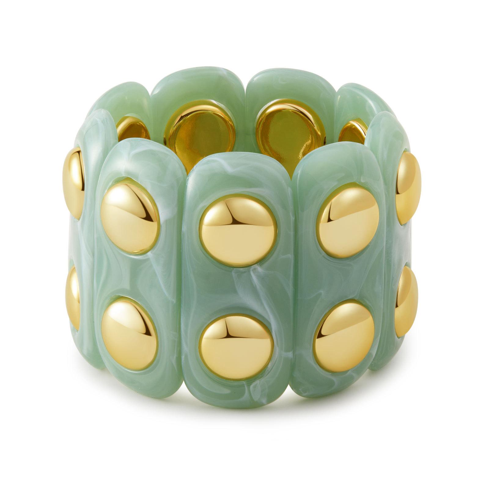 

DIEZI Fashion Trendy Geometric Round Resin Wide Bangles Vintage Handmade Rivet Elastic Rope Bracelet For Women Men Gift Jewelry зелений