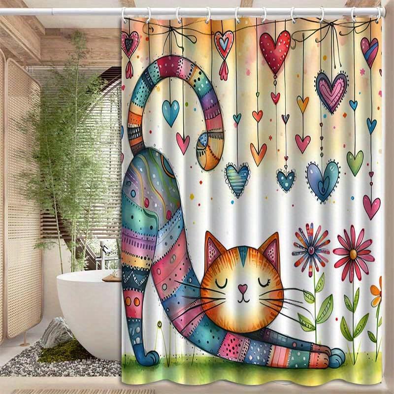 Waterproof Mildew Resistant Shower Curtain With Hooks Cute Simple Design Easy Install Washable For Home Hotel Bathroom Decor