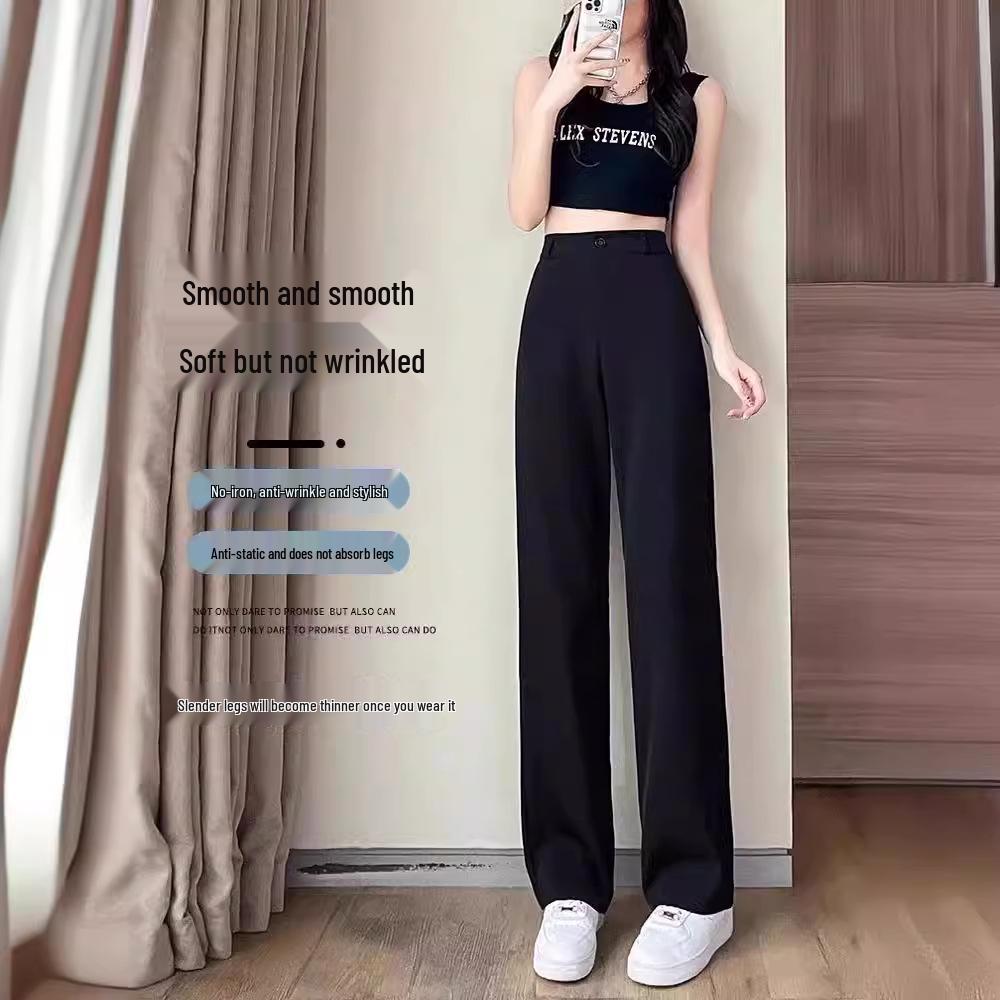 Women's High-Waist Black Wide-Leg Pants - 2024 Spring/Summer Collection