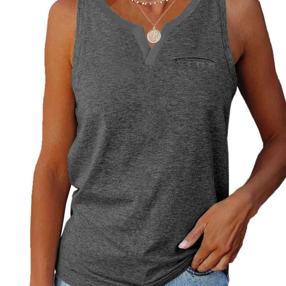 Spring and Summer New Vest V-neck Pocket Loose Casual Plus Size Top for Women