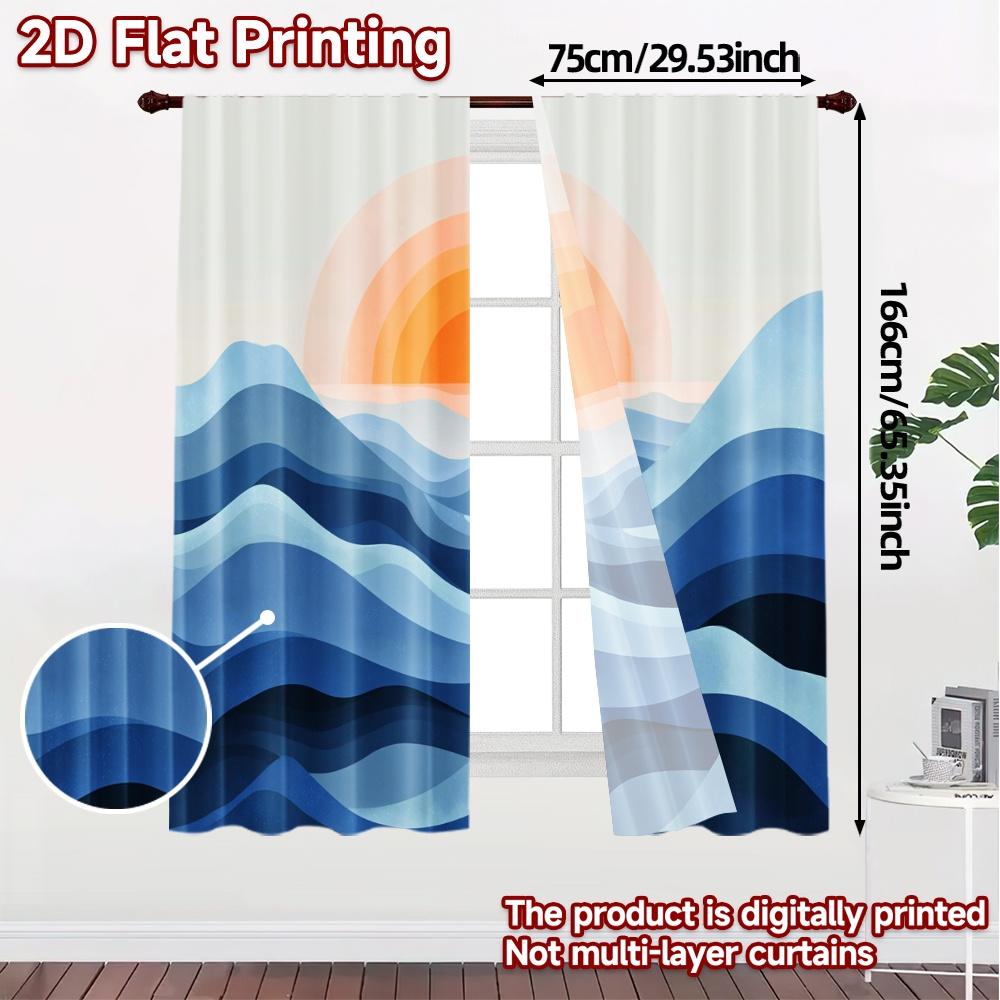 2pcs   2D FLAT PRINTING Curtains (Without Rod) Sunrise Waves Popular Curtain Versatile Polyester Curtains Gifts Suitable for
