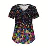 Bata Médica Mujer Elegante Estampado Mariposa Cuidado de la Salud Enfermería Cuello en V Manga Corta Bolsillo de Parche Tops Uniforme Médico para Mujeres