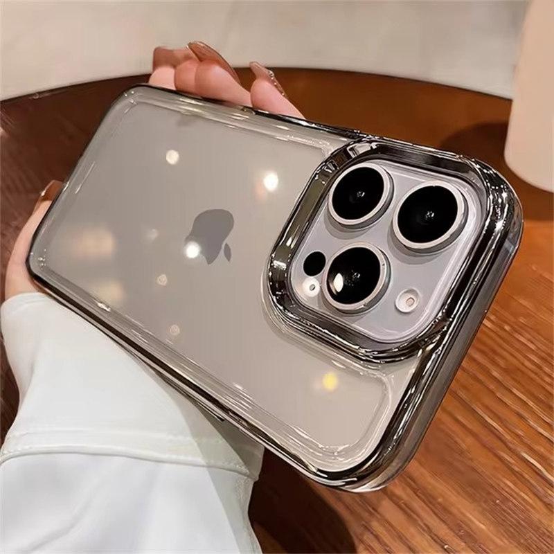 Luxury Plating Transparent Acrylic Case for iPhone 16 15 14 13 12 Pro Max 16 Plus Anti-knock Shockproof Hard PC Armor Cover