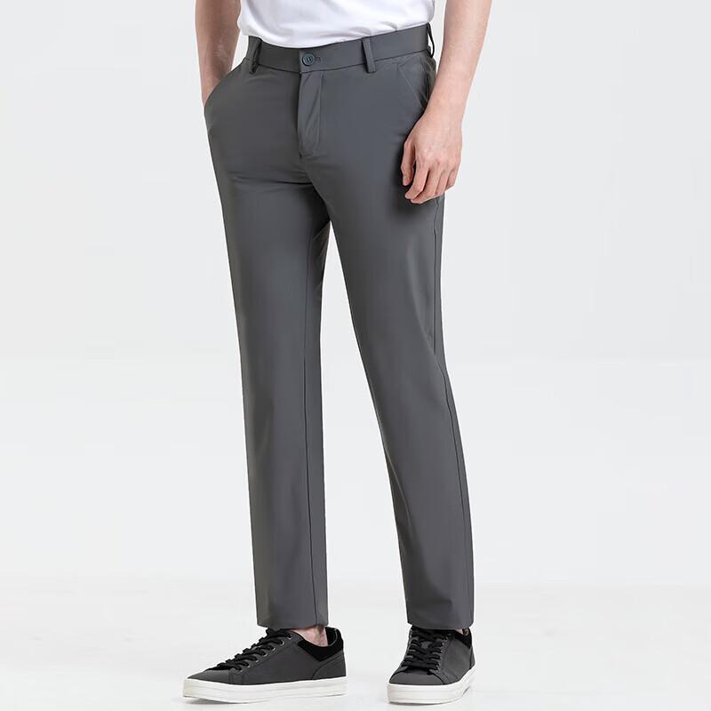 Langdeng Men's Breathable Straight Fit Business Casual Trousers