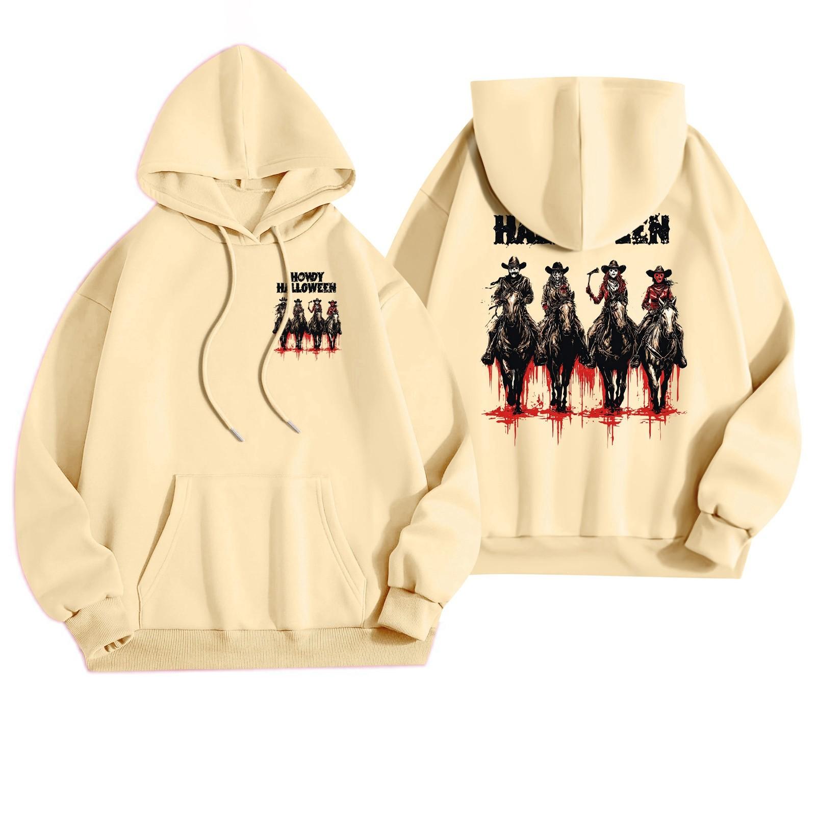 

Женская повседневная модная толстовка с капюшоном и карманами с принтом на Хэллоуин XL жёлтый