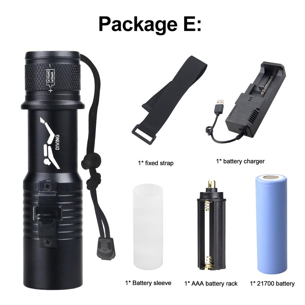 Scuba Diving Flashlight IPX7 Waterproof Grade Professional 200M Underwater Torch Lamp Dive Lantern LED Submarine Safety Light