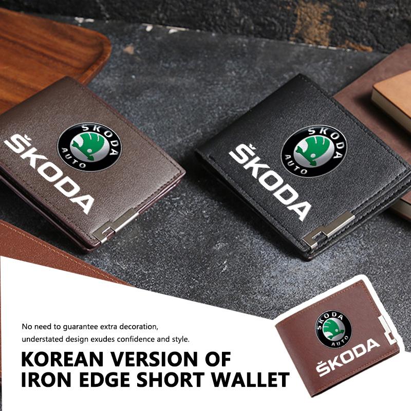 TTJJ2 Men Wallet ID Credit Card Holder License Bag Gift Accessories For Skoda S Kodiaq Octavia 2 3 Yeti Karoq Rapid Fabia VII VRS