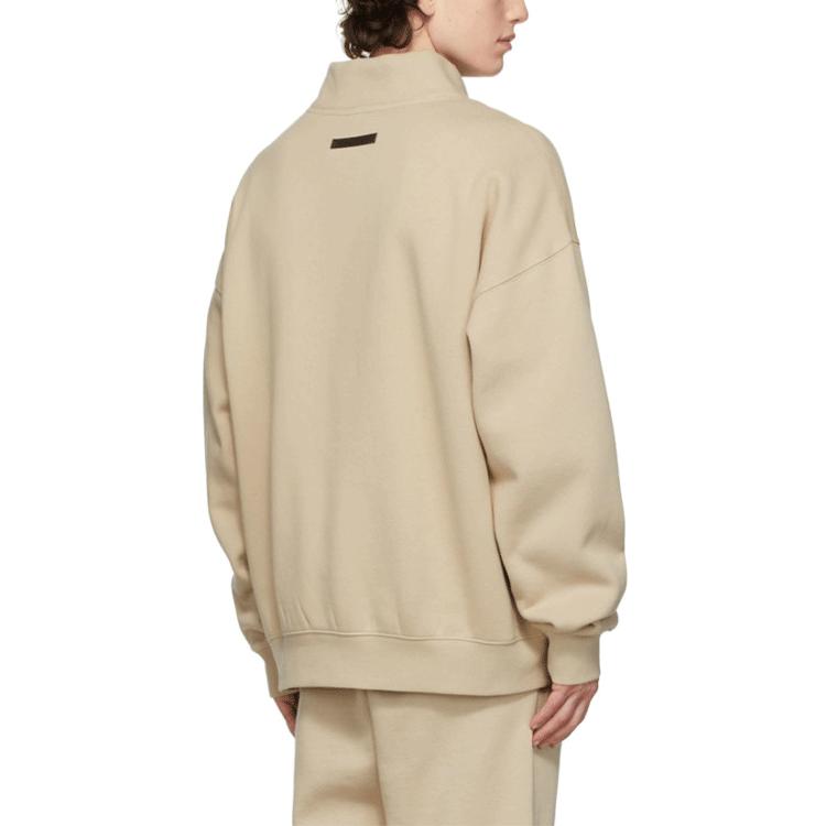 Fear of God Essentials FW21 Mock Neck Fleece-Lined Pullover Sweatshirt Unisex Tops Beige Linen FOG-FW21-111