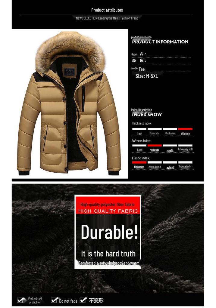 Men's Winter Thick Hooded Jacket with Fur Collar - Warm, Loose, Casual Outdoor Top