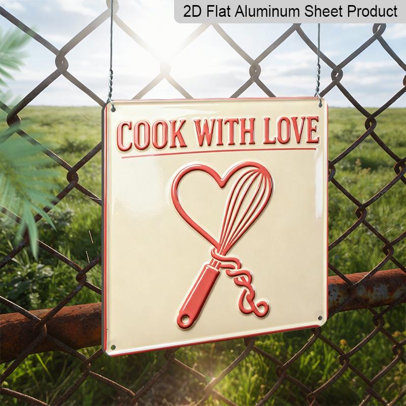 2D Flat - 1pc, Vintage Metal Aluminum Plaque, Outdoor Plaque & Wall Decor, Heart Cooking Sign, Kitchen Wall Art, Home Decoration, Cottage Ornament