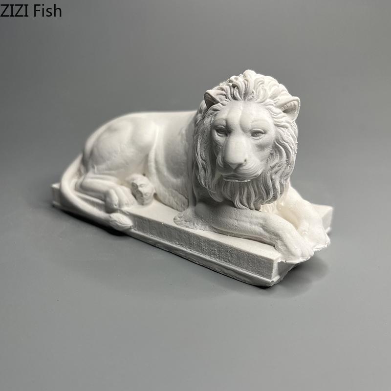 Simulation Stone Lion Plaster Statue Desk Decoration Feng Shui Ornaments Creative Artwork Lion Sculpture Room Aesthetic Decor