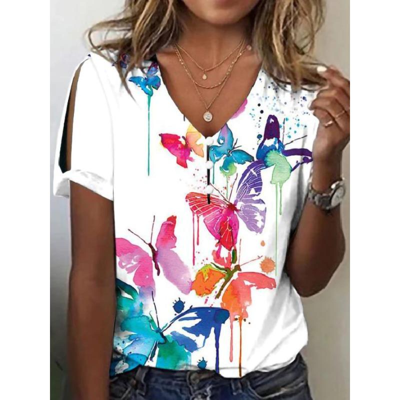 QICED Women's Fashion Casual Short Sleeve V Neck Blouses & Shirts