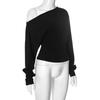 Solid Inclined Shoulder Batwing Long Sleeve T-shirts Tops 2026 Autumn Women Fashion Sexy Backless Slim Casual Streetwear Tees