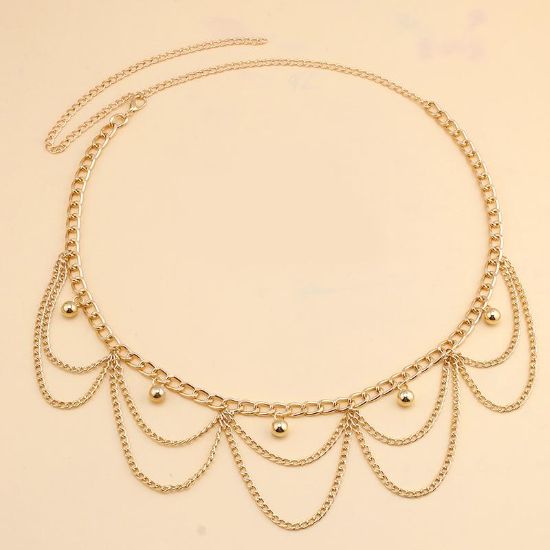 Trendy Rhinestone Gem Gold Crystal Wave Tassel Pendant Waist Chain
