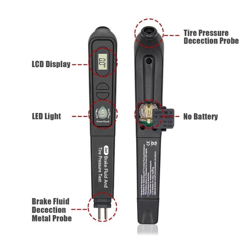 Strong Ergonomic Brake Fluid & Tire Pressure Tester Small & Lightweight for Professional Repair Man & DIY Enthusiasts