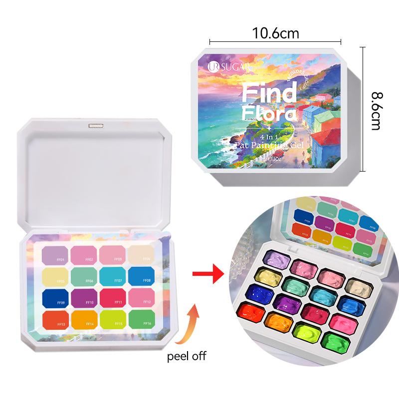 UR SUGAR 4 en 1 16 Couleurs Gel Pat Peinture Pour Dégradé Tamponnage Dessin Motif Palette de Gel Pat Pat Painting UV/LED