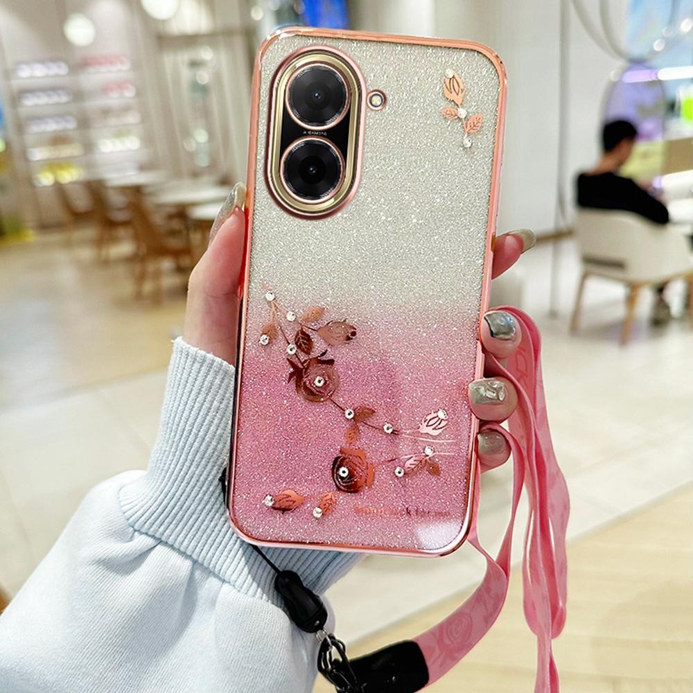 KADEM For Xiaomi Redmi A5 4G (171.7mm)/Poco C71 4G Case Flower Pattern TPU Gradient Phone Cover with Lanyards