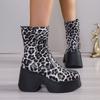 Moda 2025 Nuovi Stivali Leopardo Tacchi Alti Spessi Punta Rotonda Scarpe alla Caviglia con Plateau Moda Punk Goth Lusso Casual Comodi Stivali da Donna con Plateau