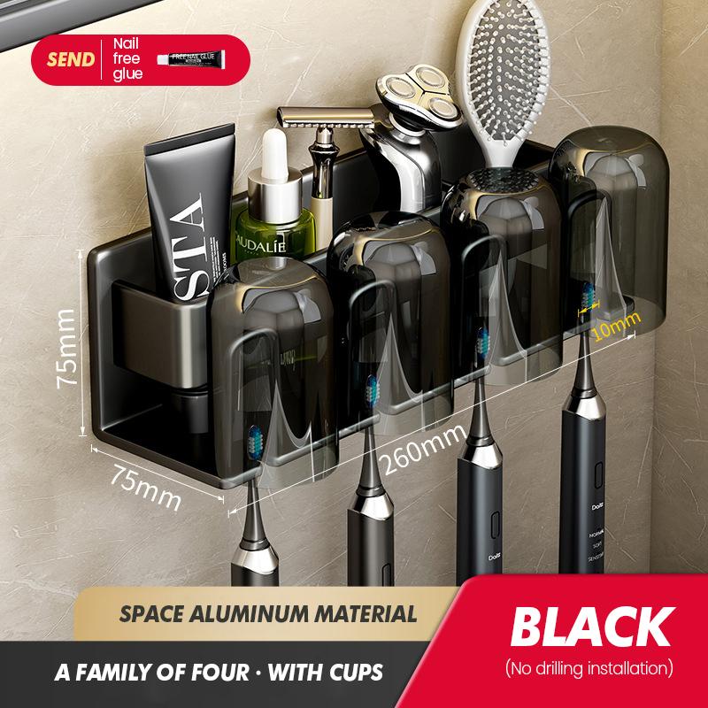 Toothbrush Storage Rack Bathroom Wall Mounted Non Perforated Iron Electric Toothbrush Storage Rack Cup Storage Set