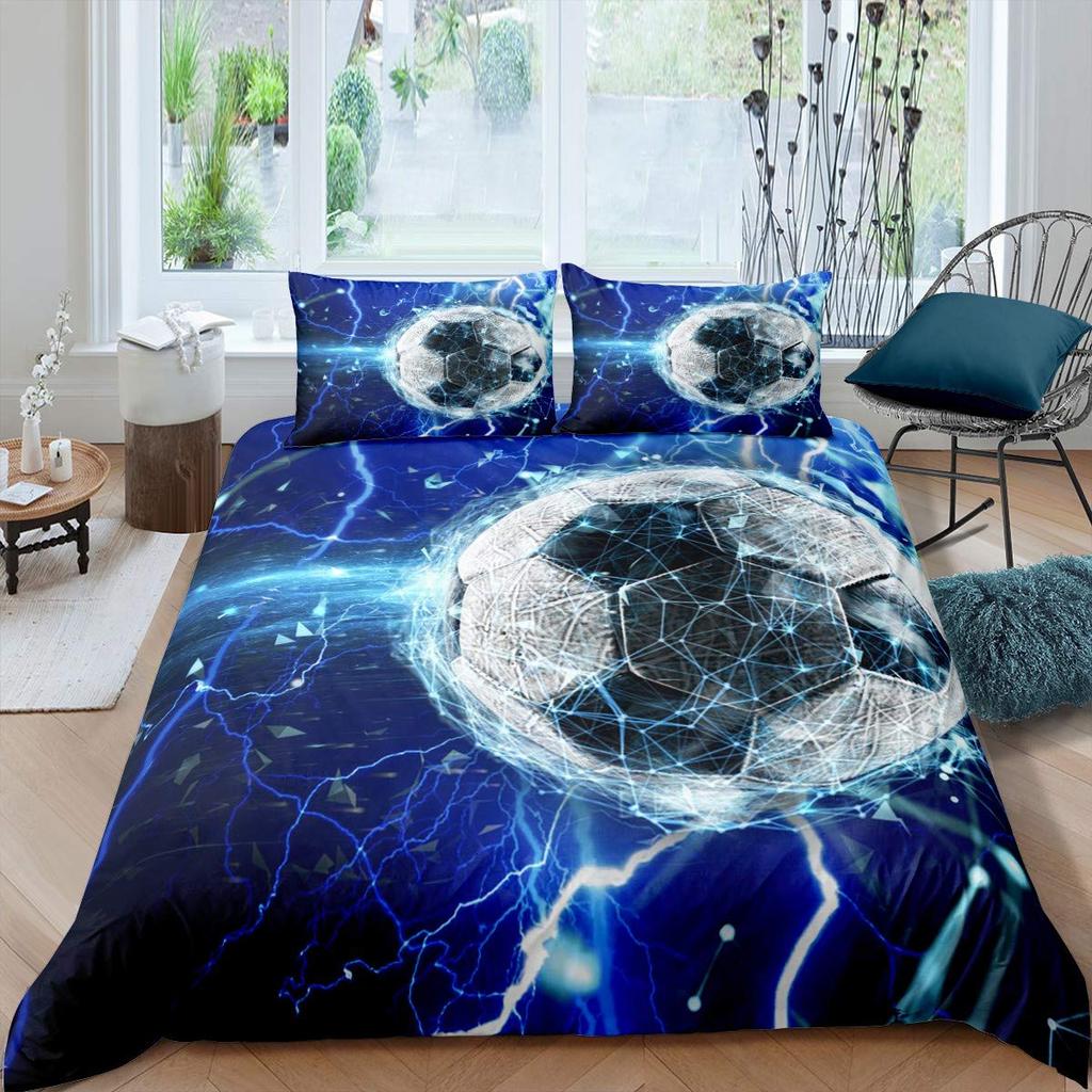 Fotbal Soft Duvet Cover Set Socer Bal Patern Sports Theme Beding Set Microfiber Colorful Grunge Style Double King Comfortable Quilt Cover
