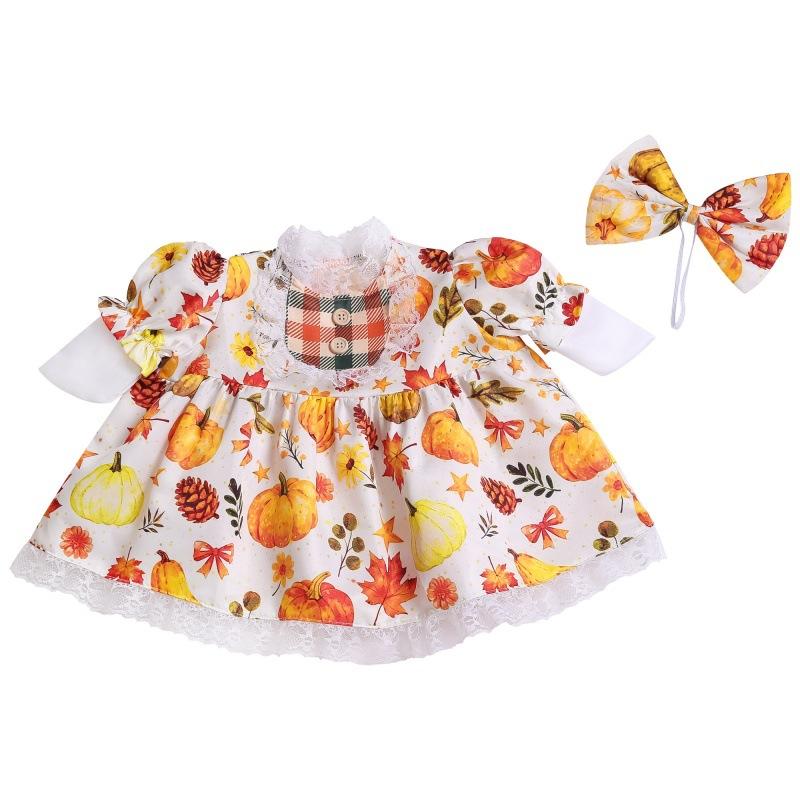 Thanksgiving Porch Goose Costume Set Autumn Pumpkin Dress with Hairband for 23 Inch Statue Decor 1set  Porch Goose Costume