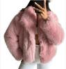 Women's Gray Faux Fur Collarless Short Coat