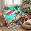 Pug Party In Paradise Theme Blanket Lightweight Warm Flannel Blanket Decorative Throw Blanket for Home Decoration