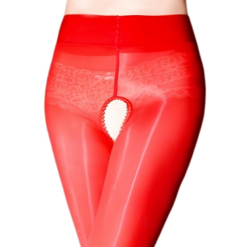 M L Xl Plus Size Oil Shiny Tights 8D Ultra Thin Transparent Glossy Smooth Stockings Women Sexy Open Crotch High Waist Pantyhose