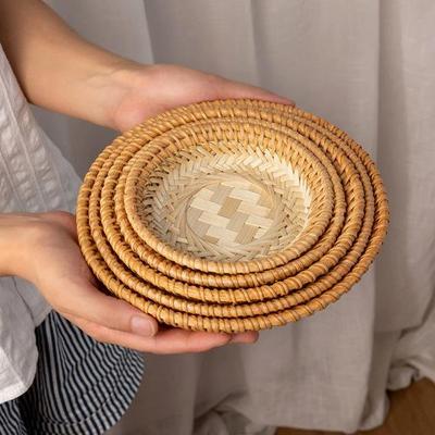 Handmade Round Bamboo Basket Tray and Plate for Creative Home Decoration