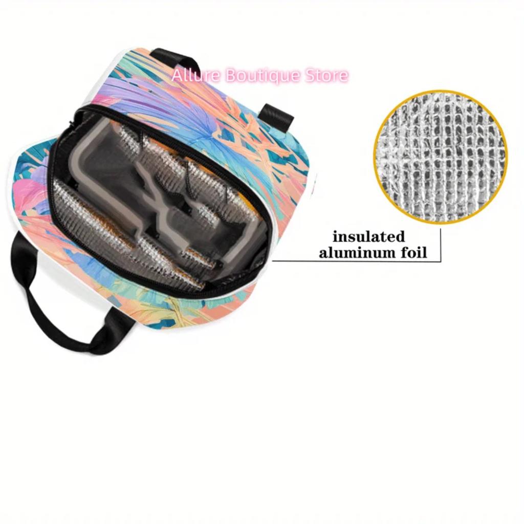 1pc Tropical Leaf Lunch Bag for Adults - Small Square -Friendly Lunchbox Carrier with Handle, Stylish Soft Lunchbox for Men & Wo