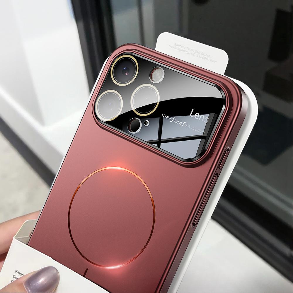 

Подходит для iPhone16promax Тонкий круглый чехол для телефона с магнитной подсветкой Большое окно ПК Металлическая краска Apple 15 Чехол iphone 16pro красный