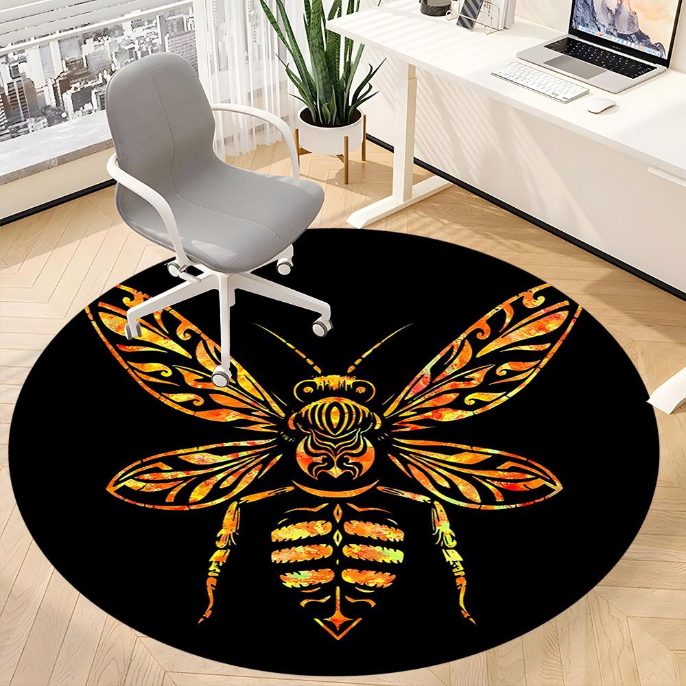 1 Stück Biene Kunst Büro Runder Teppich, Matte Geeignet Für Büro, Unter Bürostühlen Schlafzimmer Wohnzimmer Heimdekoration, Zimmer Deko