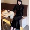 New temperament advanced sense of body black velvet dress children