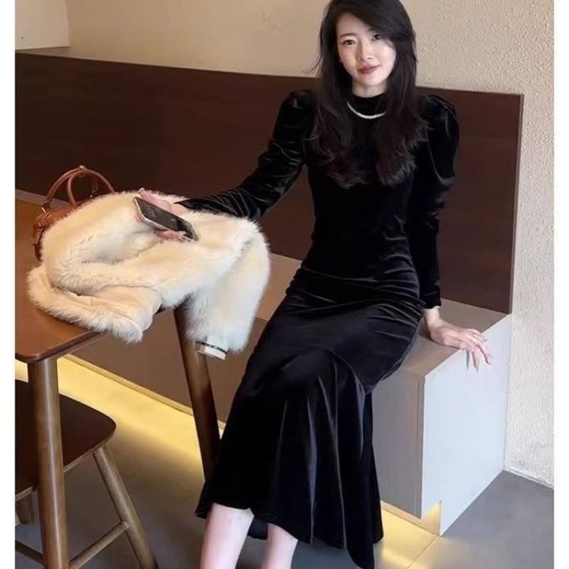 New temperament advanced sense of body black velvet dress children