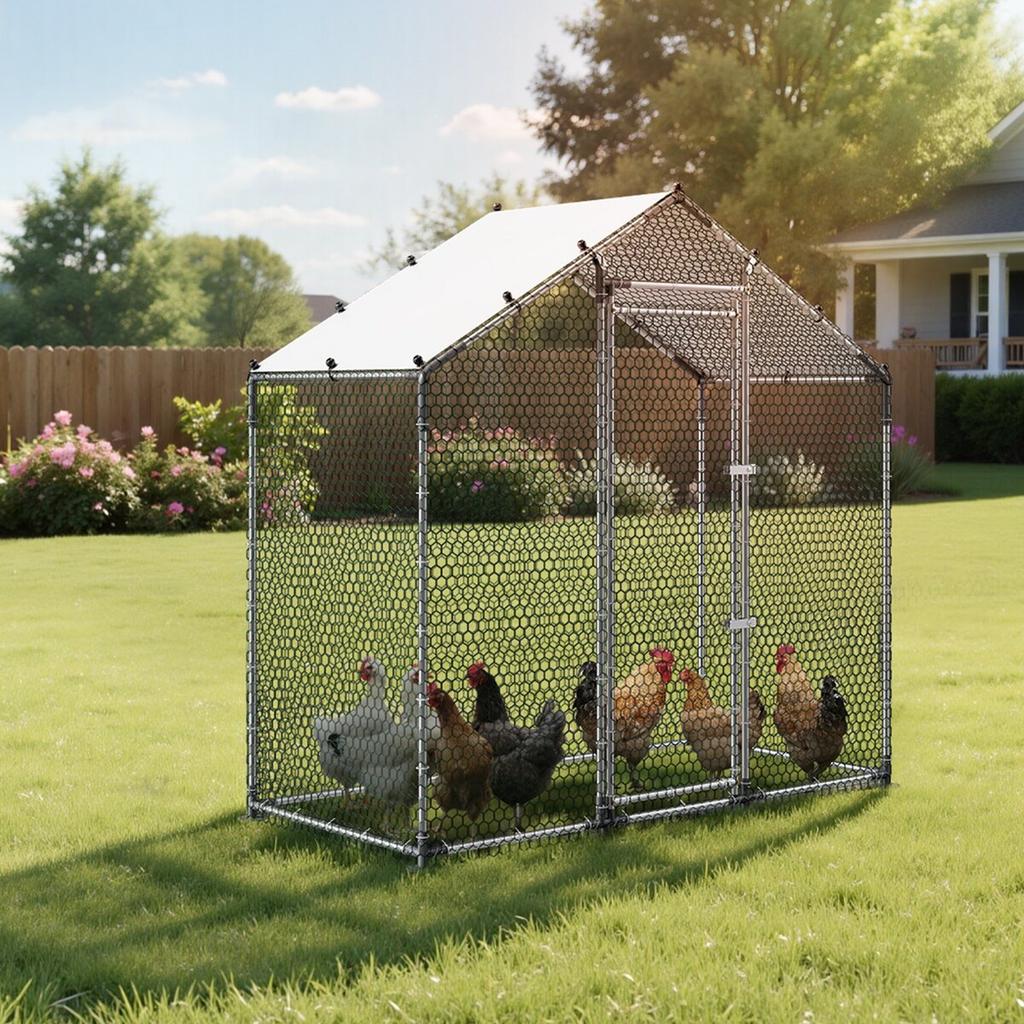 Grande Pollaio in Metallo, 2 x 1 x 2 m, Gabbia da Pollame Walk-in con Telo Impermeabile e Telaio Robusto, Gabbia per Pollame a Tetto a Punta, Gabbia per Conigli Galline Anatre