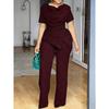 Sommer Neuer Stil High-Waist Übergröße Oberteil und Gerade Hose Modisches und Figurbetontes Kurzarm-Set für Damen