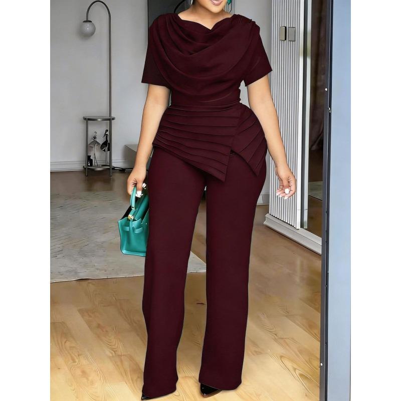 Sommer Neuer Stil High-Waist Übergröße Oberteil und Gerade Hose Modisches und Figurbetontes Kurzarm-Set für Damen