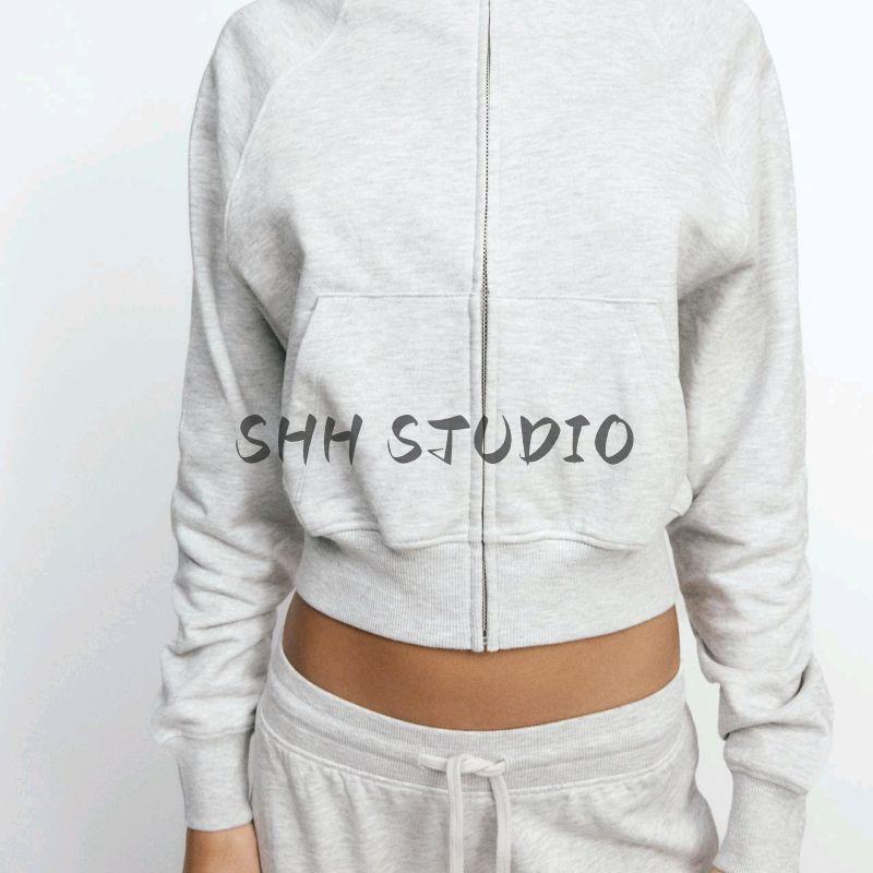 Spring New Women's Clothing Cotton Stand Collar Zipper Sweatshirt 3253328 Casual Sweatpants Bell-Bottom Pants 3253329