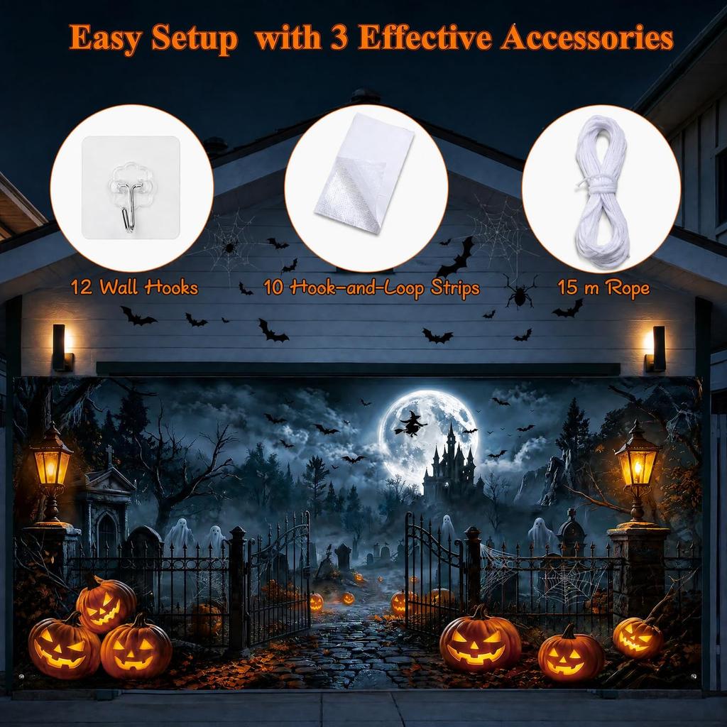 Halloween Garage Door Cover, 7' x 16' Haunted Castle Door Design
