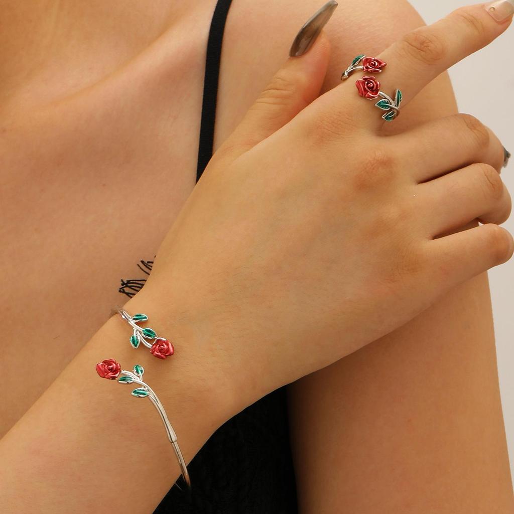 Bold Leopard Print Geometric Bangle & Ring Set - Adjustable Hand Jewelry for Women